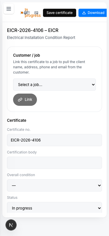 Starting a certificate on a phone.