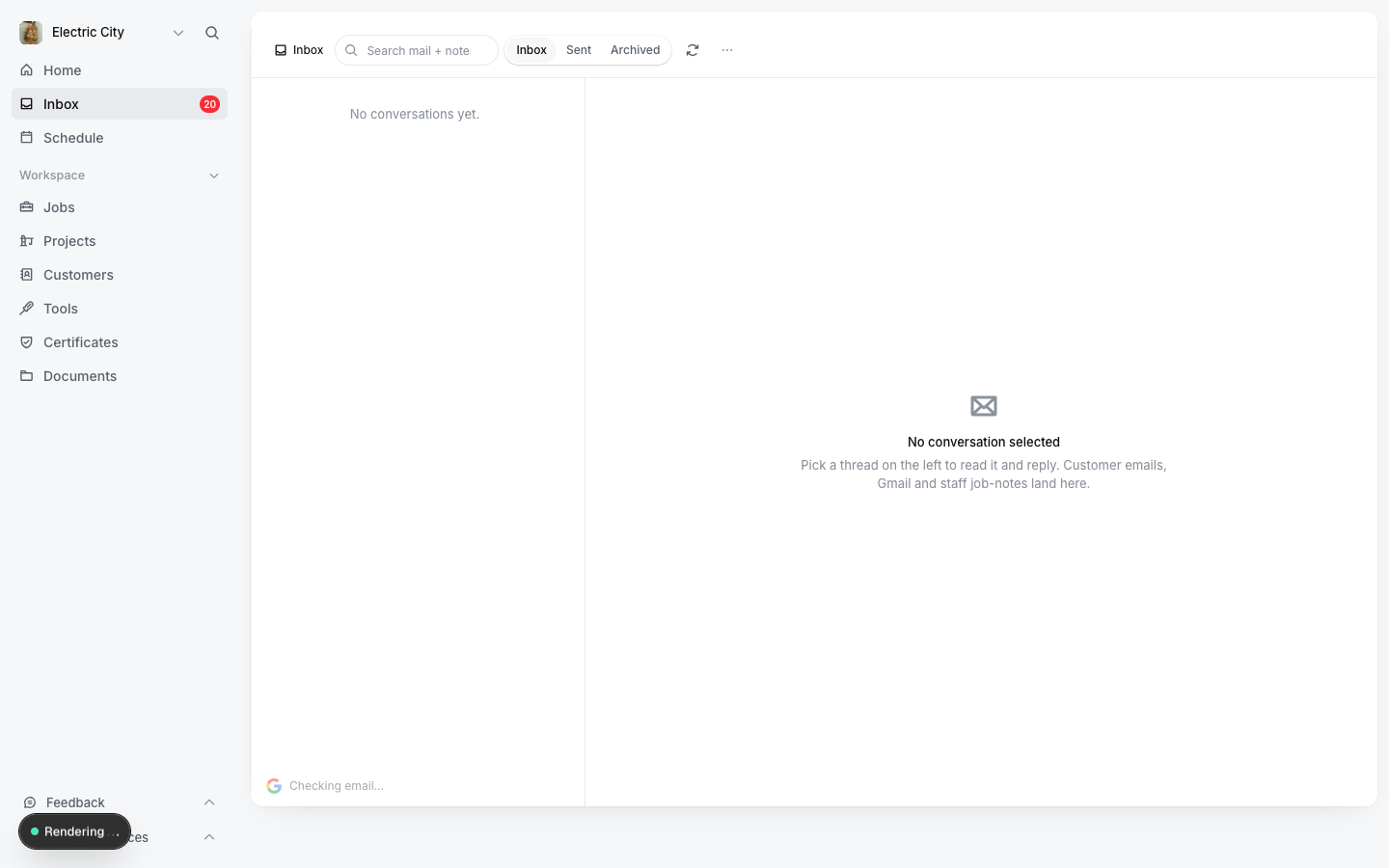 The TradePals inbox, with an email being turned into a job