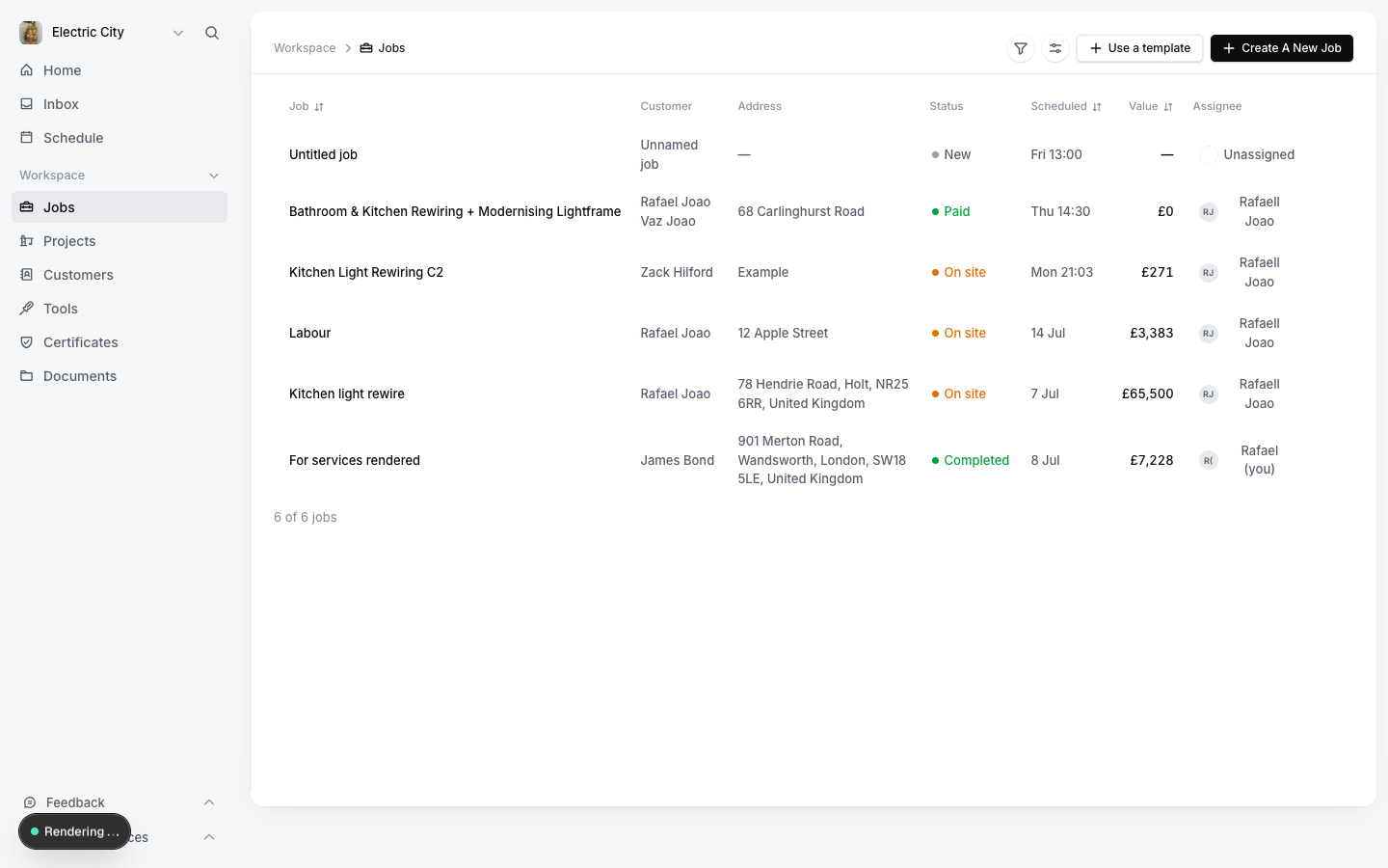 The jobs list